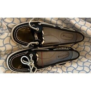 Sperry Top-Sider 5.5 M Women’s Black White Sequin Zebra Print Boat Shoes EUC